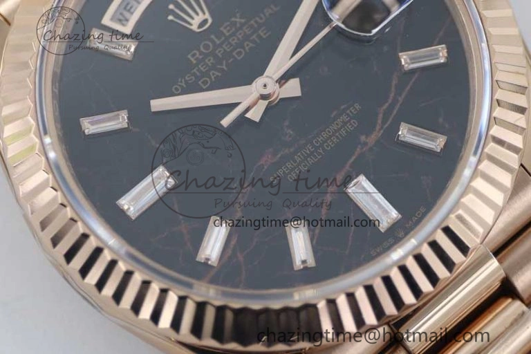 Day Date 40mm RG 904L Steel TWF 1:1 Best Edition Black Crystal Dial on RG Bracelet A Efficient 2349