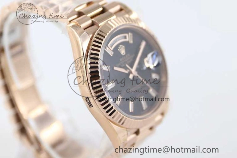 Day Date 40mm RG 904L Steel TWF 1:1 Best Edition Black Crystal Dial on RG Bracelet A Efficient 2349