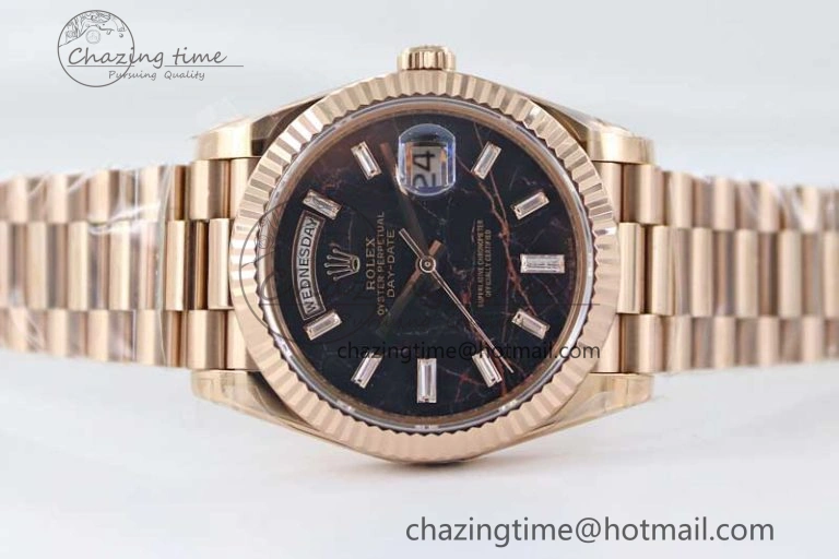 Day Date 40mm RG 904L Steel TWF 1:1 Best Edition Black Crystal Dial on RG Bracelet A Efficient 2349