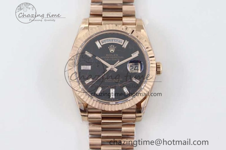 Day Date 40mm RG 904L Steel TWF 1:1 Best Edition Black Crystal Dial on RG Bracelet A Efficient 2349