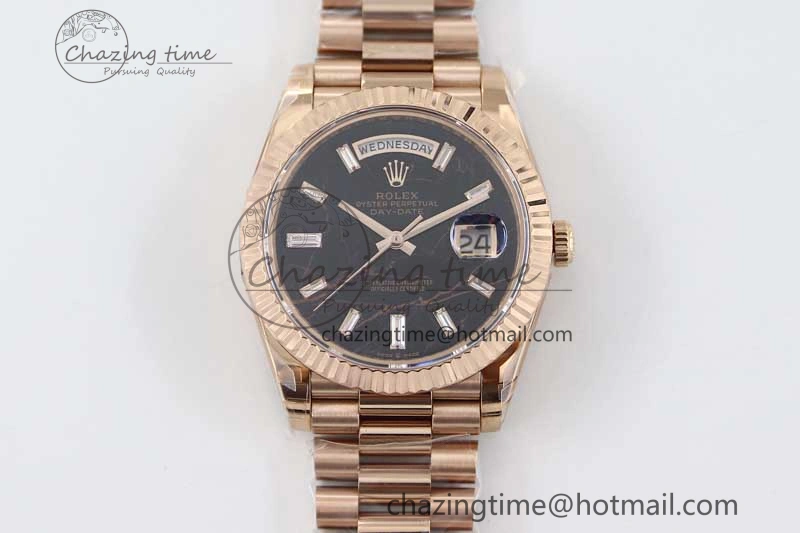 Day Date 40mm RG 904L Steel TWF 1:1 Best Edition Black Crystal Dial on RG Bracelet A Efficient 2349