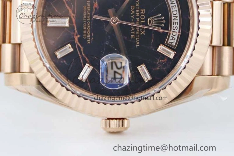 Day Date 40mm RG 904L Steel TWF 1:1 Best Edition Black Crystal Dial on RG Bracelet A Efficient 2349