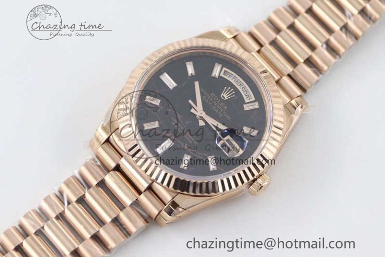 Day Date 40mm RG 904L Steel TWF 1:1 Best Edition Black Crystal Dial on RG Bracelet A Efficient 2349
