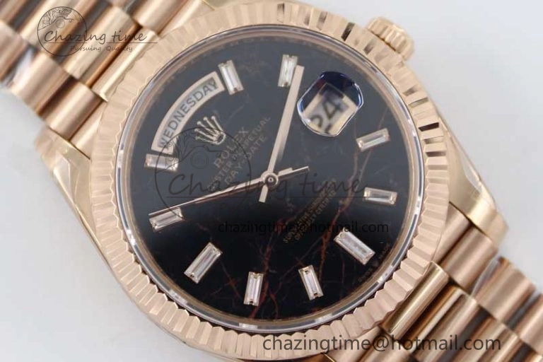 Day Date 40mm RG 904L Steel TWF 1:1 Best Edition Black Crystal Dial on RG Bracelet A Efficient 2349