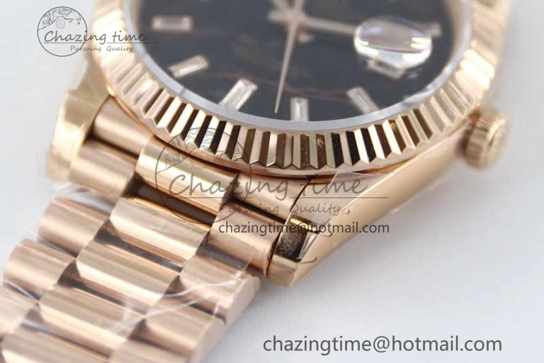 Day Date 40mm RG 904L Steel TWF 1:1 Best Edition Black Crystal Dial on RG Bracelet A Efficient 2349