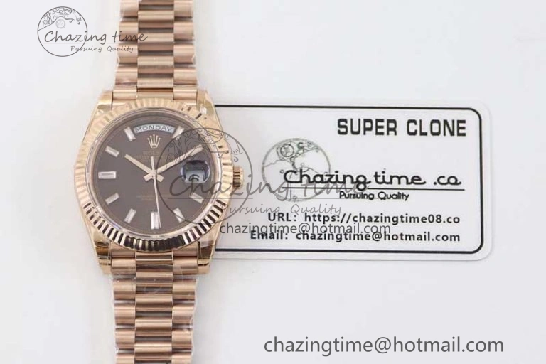 Day Date 40mm RG 904L Steel TWF 1:1 Best Edition Brown Crystal Dial on RG Bracelet A TechFriendly 4764