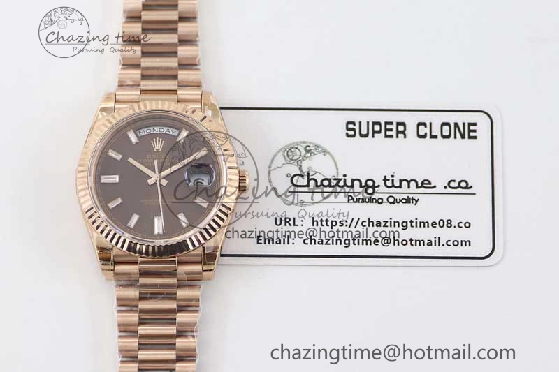 Day Date 40mm RG 904L Steel TWF 1:1 Best Edition Brown Crystal Dial on RG Bracelet A TechFriendly 4764