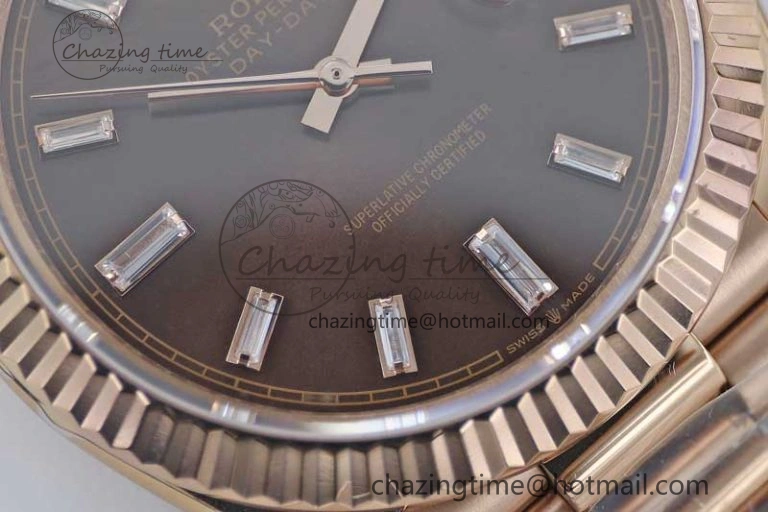 Day Date 40mm RG 904L Steel TWF 1:1 Best Edition Brown Crystal Dial on RG Bracelet A TechFriendly 4764