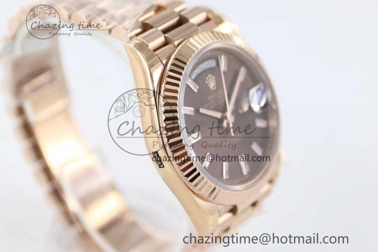 Day Date 40mm RG 904L Steel TWF 1:1 Best Edition Brown Crystal Dial on RG Bracelet A TechFriendly 4764