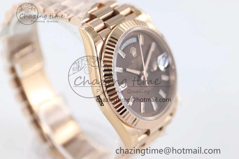 Day Date 40mm RG 904L Steel TWF 1:1 Best Edition Brown Crystal Dial on RG Bracelet A TechFriendly 4764