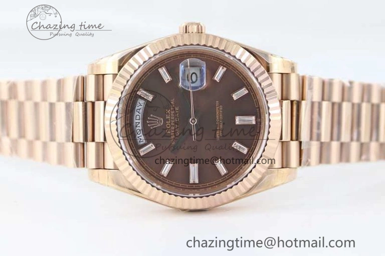 Day Date 40mm RG 904L Steel TWF 1:1 Best Edition Brown Crystal Dial on RG Bracelet A TechFriendly 4764