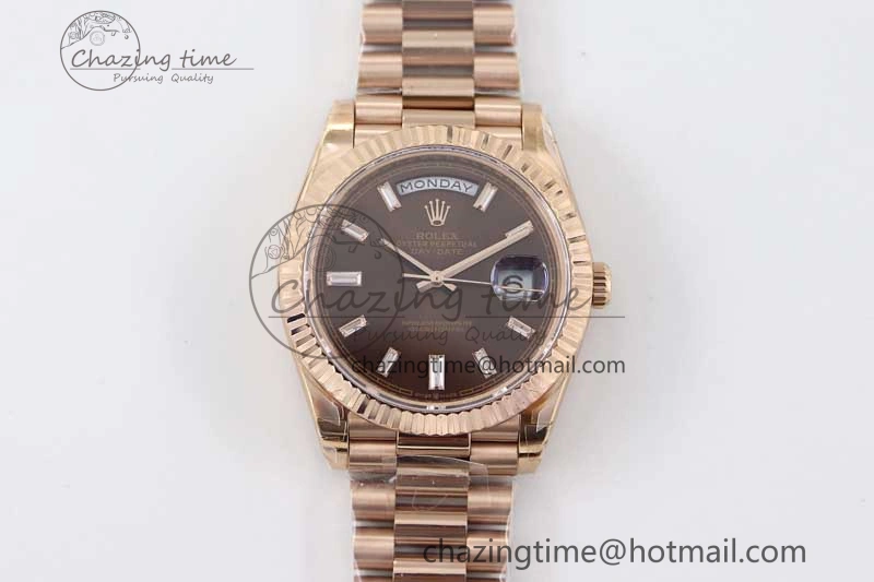 Day Date 40mm RG 904L Steel TWF 1:1 Best Edition Brown Crystal Dial on RG Bracelet A TechFriendly 4764