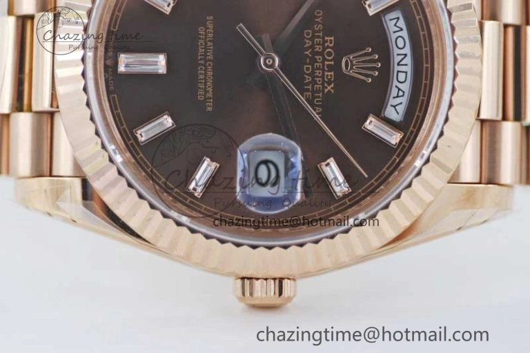 Day Date 40mm RG 904L Steel TWF 1:1 Best Edition Brown Crystal Dial on RG Bracelet A TechFriendly 4764