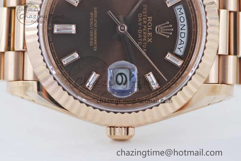 Day Date 40mm RG 904L Steel TWF 1:1 Best Edition Brown Crystal Dial on RG Bracelet A TechFriendly 4764