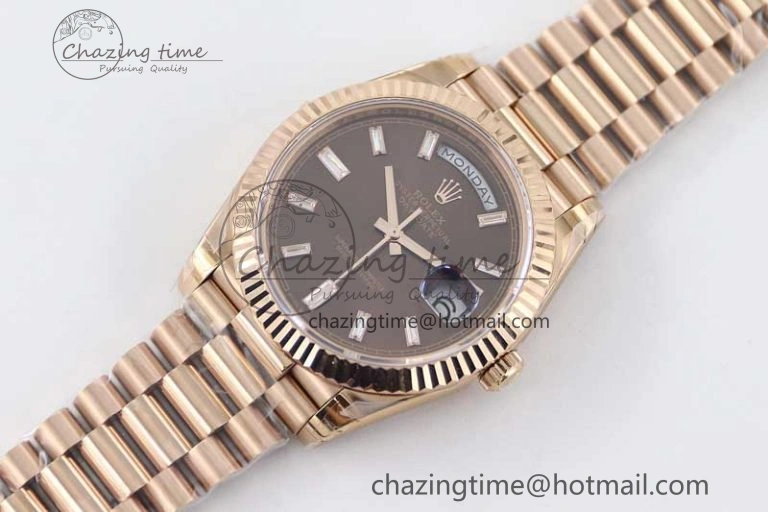 Day Date 40mm RG 904L Steel TWF 1:1 Best Edition Brown Crystal Dial on RG Bracelet A TechFriendly 4764