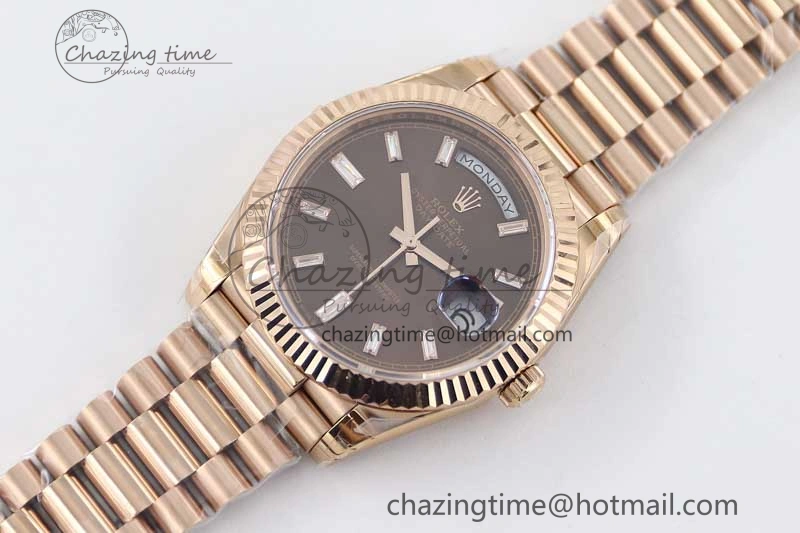 Day Date 40mm RG 904L Steel TWF 1:1 Best Edition Brown Crystal Dial on RG Bracelet A TechFriendly 4764