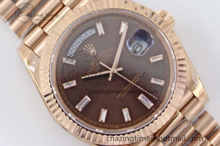 Day Date 40mm RG 904L Steel TWF 1:1 Best Edition Brown Crystal Dial on RG Bracelet A TechFriendly 4764