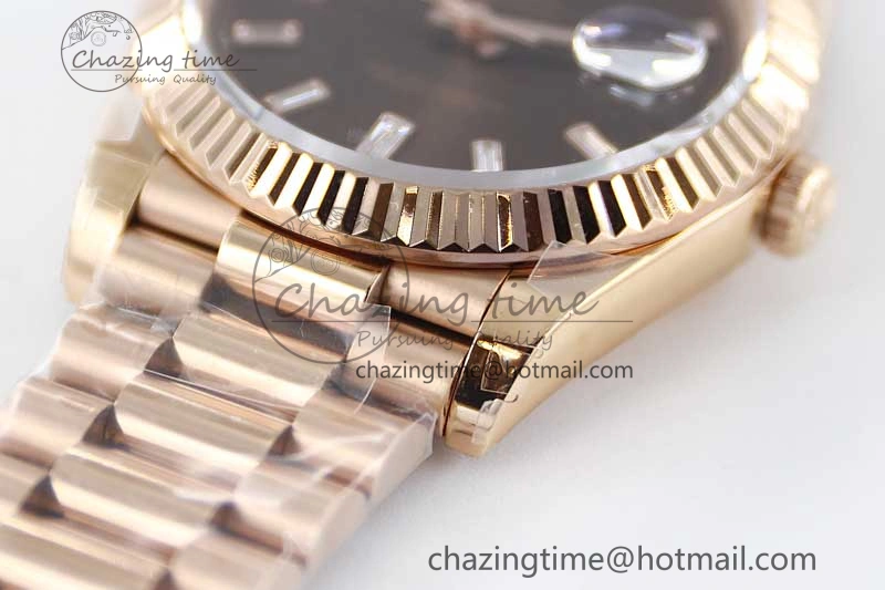 Day Date 40mm RG 904L Steel TWF 1:1 Best Edition Brown Crystal Dial on RG Bracelet A TechFriendly 4764
