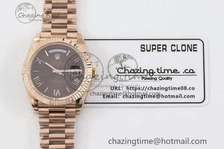 Day Date 40mm RG 904L Steel TWF 1:1 Best Edition Brown Roman Dial on RG Bracelet A Reliable 2362
