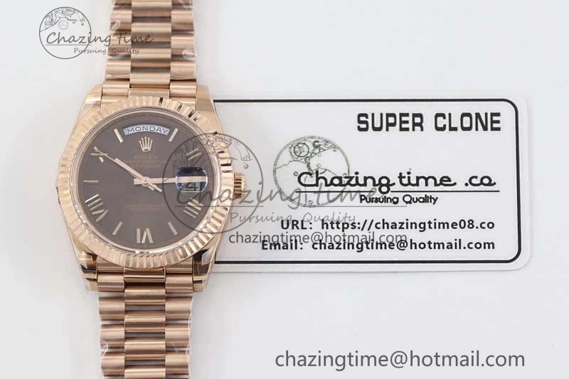 Day Date 40mm RG 904L Steel TWF 1:1 Best Edition Brown Roman Dial on RG Bracelet A Reliable 2362