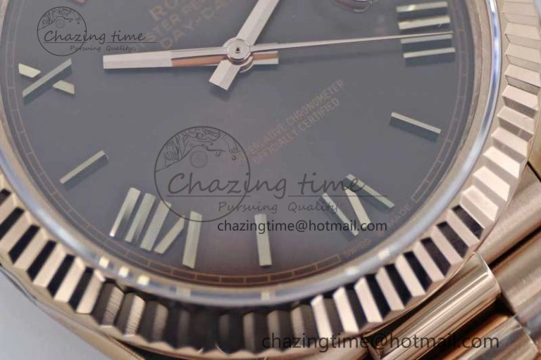 Day Date 40mm RG 904L Steel TWF 1:1 Best Edition Brown Roman Dial on RG Bracelet A Reliable 2362