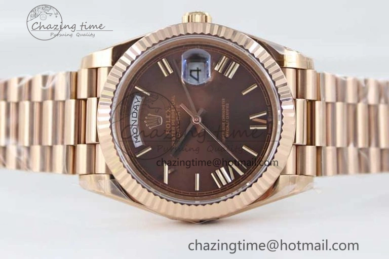 Day Date 40mm RG 904L Steel TWF 1:1 Best Edition Brown Roman Dial on RG Bracelet A Reliable 2362