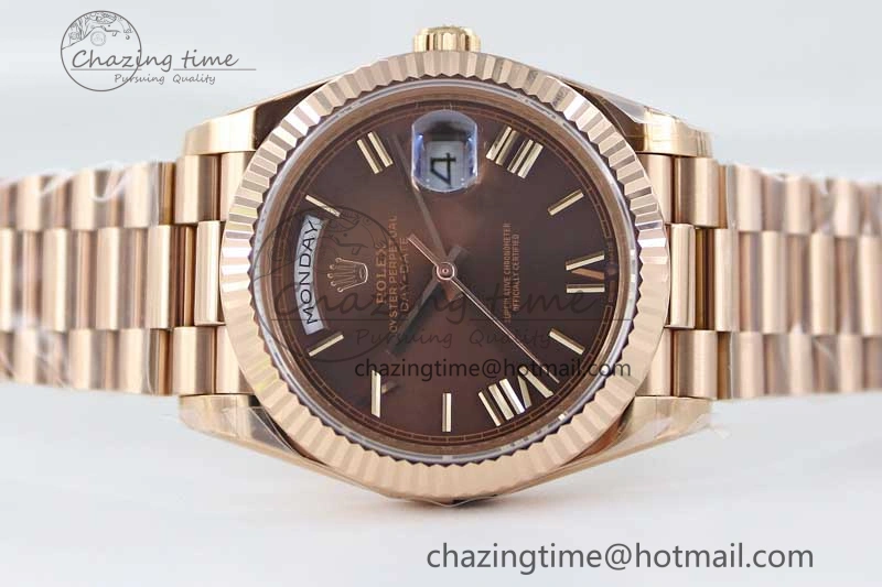 Day Date 40mm RG 904L Steel TWF 1:1 Best Edition Brown Roman Dial on RG Bracelet A Reliable 2362