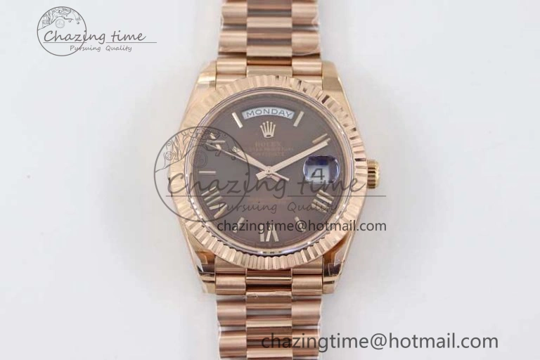 Day Date 40mm RG 904L Steel TWF 1:1 Best Edition Brown Roman Dial on RG Bracelet A Reliable 2362