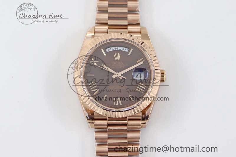 Day Date 40mm RG 904L Steel TWF 1:1 Best Edition Brown Roman Dial on RG Bracelet A Reliable 2362