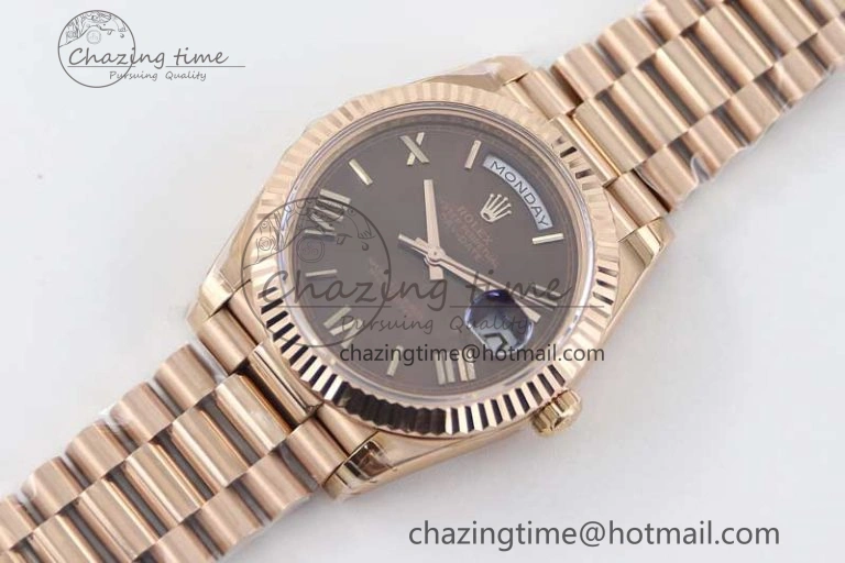 Day Date 40mm RG 904L Steel TWF 1:1 Best Edition Brown Roman Dial on RG Bracelet A Reliable 2362