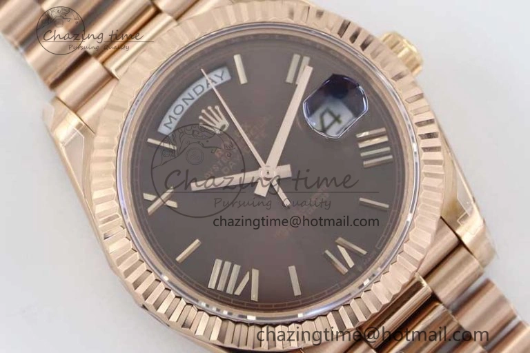 Day Date 40mm RG 904L Steel TWF 1:1 Best Edition Brown Roman Dial on RG Bracelet A Reliable 2362