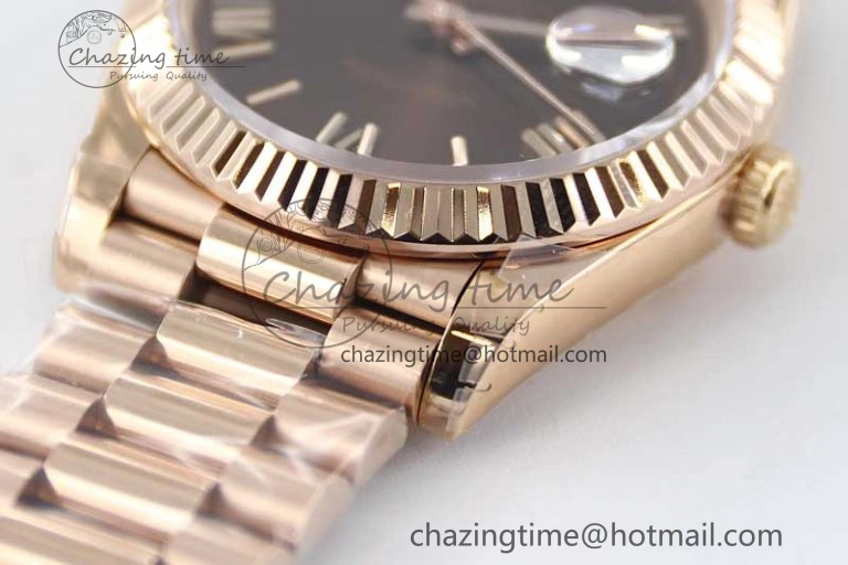 Day Date 40mm RG 904L Steel TWF 1:1 Best Edition Brown Roman Dial on RG Bracelet A Reliable 2362