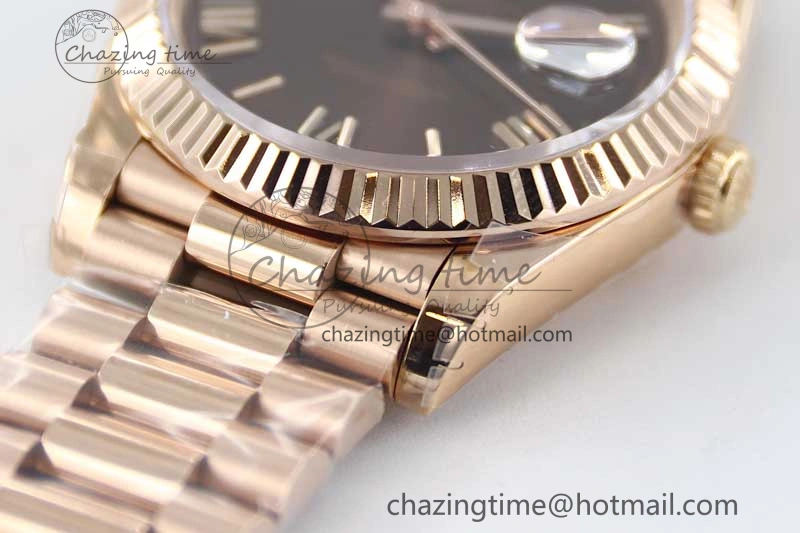 Day Date 40mm RG 904L Steel TWF 1:1 Best Edition Brown Roman Dial on RG Bracelet A Reliable 2362