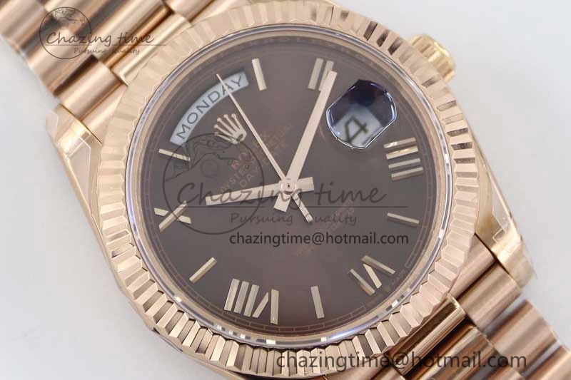 Day Date 40mm RG 904L Steel TWF 1:1 Best Edition Brown Roman Dial on RG Bracelet A Reliable 2362