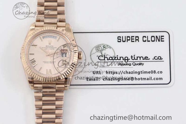 Day Date 40mm RG 904L Steel TWF 1:1 Best Edition RG Roman Dial on RG Bracelet A RelaxedFit 2352