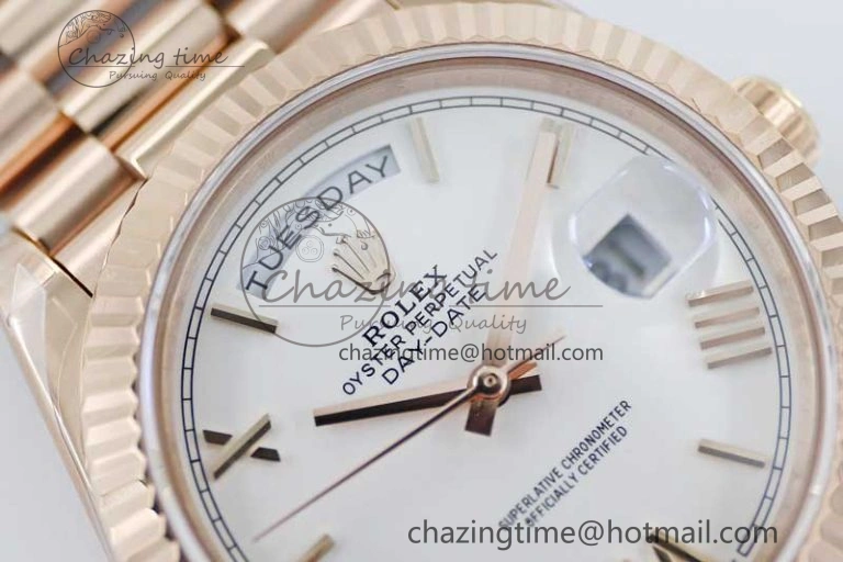 Day Date 40mm RG 904L Steel TWF 1:1 Best Edition White Roman Dial on RG Bracelet A Sophisticated 2371