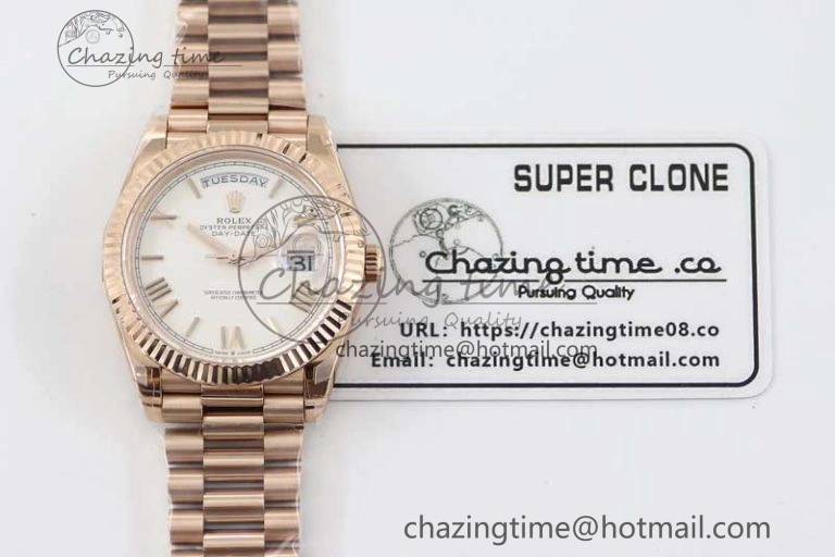 Day Date 40mm RG 904L Steel TWF 1:1 Best Edition White Roman Dial on RG Bracelet A Sophisticated 2371