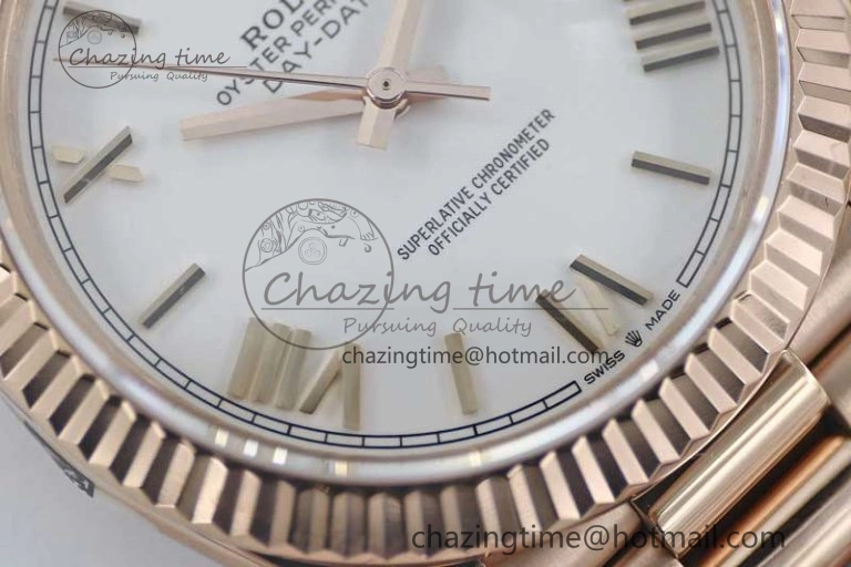 Day Date 40mm RG 904L Steel TWF 1:1 Best Edition White Roman Dial on RG Bracelet A Sophisticated 2371