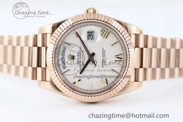 Day Date 40mm RG 904L Steel TWF 1:1 Best Edition White Roman Dial on RG Bracelet A Sophisticated 2371
