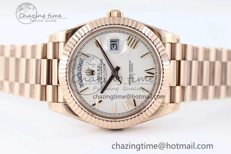 Day Date 40mm RG 904L Steel TWF 1:1 Best Edition White Roman Dial on RG Bracelet A Sophisticated 2371