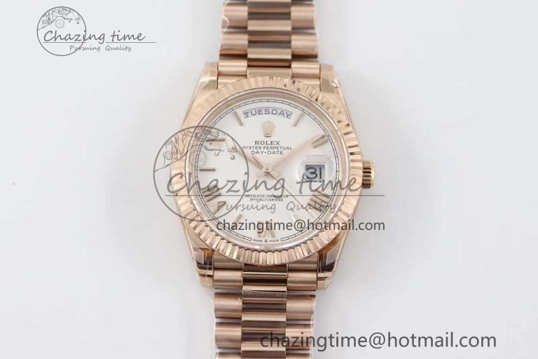 Day Date 40mm RG 904L Steel TWF 1:1 Best Edition White Roman Dial on RG Bracelet A Sophisticated 2371