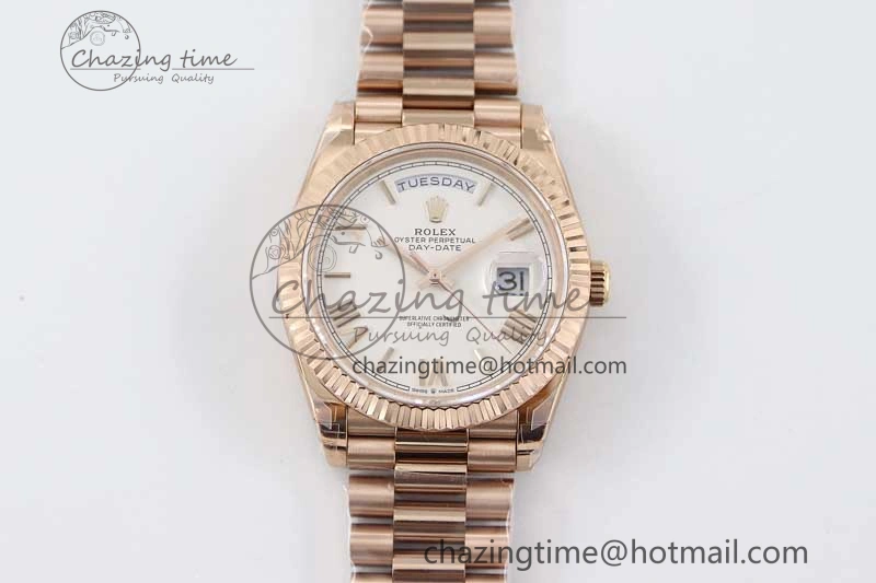 Day Date 40mm RG 904L Steel TWF 1:1 Best Edition White Roman Dial on RG Bracelet A Sophisticated 2371