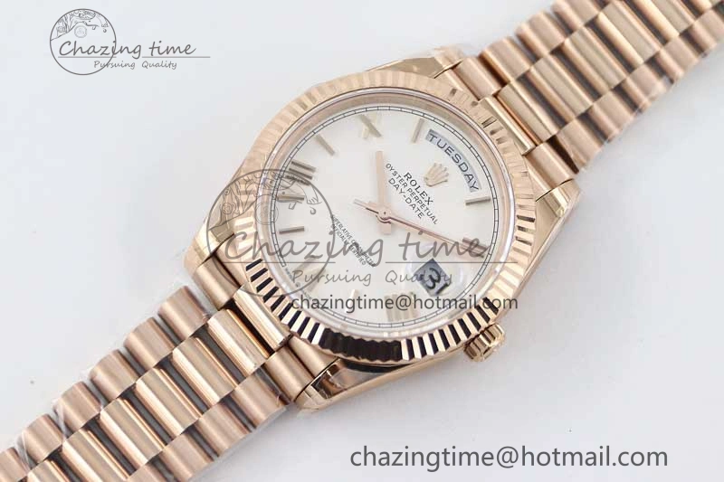 Day Date 40mm RG 904L Steel TWF 1:1 Best Edition White Roman Dial on RG Bracelet A Sophisticated 2371