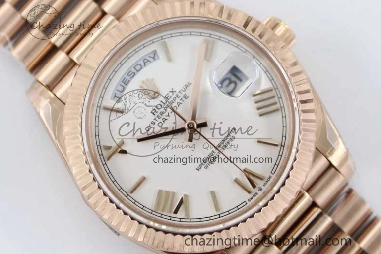 Day Date 40mm RG 904L Steel TWF 1:1 Best Edition White Roman Dial on RG Bracelet A Sophisticated 2371