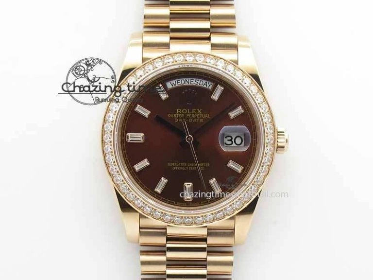 Classic Day Date 40mm RG BP Maker Best Edition Brown Dial Diamond Bezel On RG Bracelet A 3687
