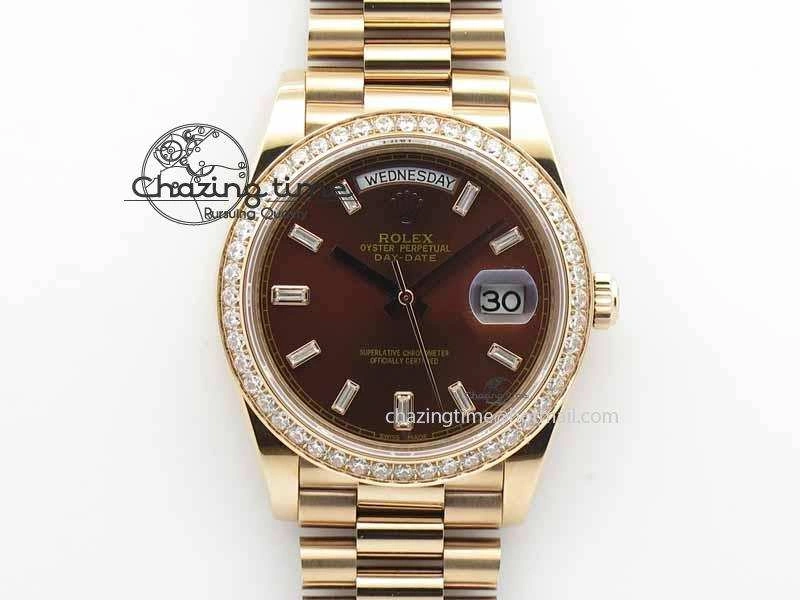 Classic Day Date 40mm RG BP Maker Best Edition Brown Dial Diamond Bezel On RG Bracelet A 3687