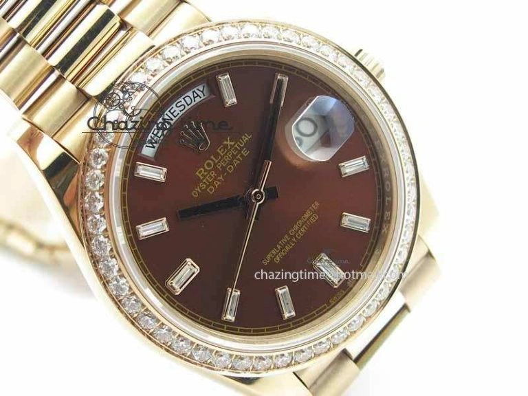 Classic Day Date 40mm RG BP Maker Best Edition Brown Dial Diamond Bezel On RG Bracelet A 3687