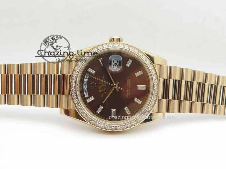 Classic Day Date 40mm RG BP Maker Best Edition Brown Dial Diamond Bezel On RG Bracelet A 3687