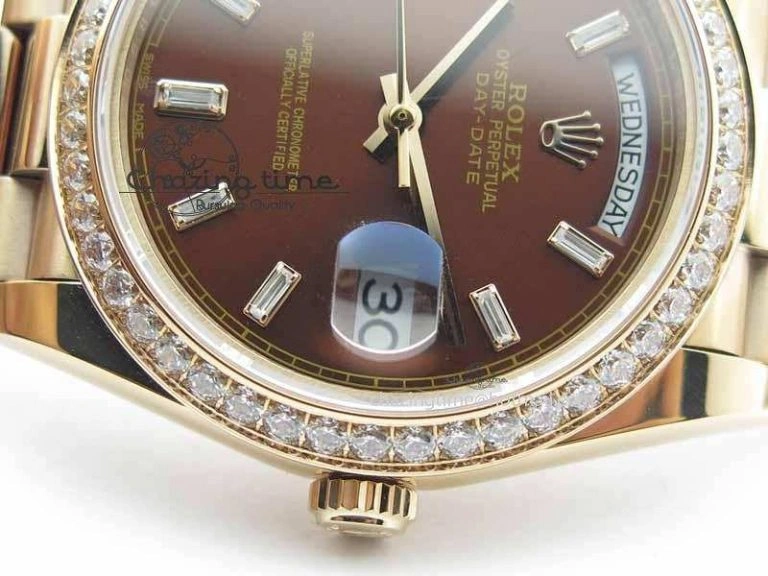 Classic Day Date 40mm RG BP Maker Best Edition Brown Dial Diamond Bezel On RG Bracelet A 3687