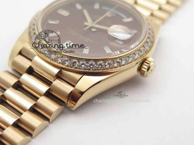 Classic Day Date 40mm RG BP Maker Best Edition Brown Dial Diamond Bezel On RG Bracelet A 3687